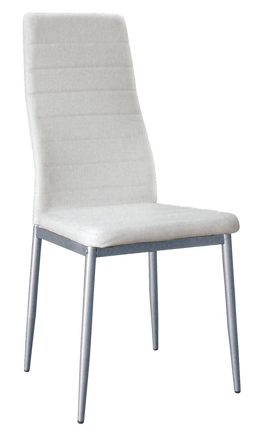 Silla de comedor. Estructura metálica , con respaldo y asiento acolchado tapizado en polipiel blanca.